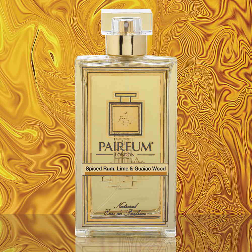 Eau De Parfum Bottle Spiced Rum Lime Guaiac Wood Gold Liquid